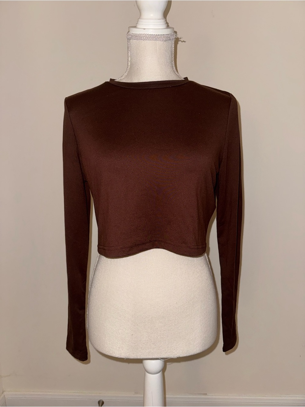 SHEIN 2 Women's Casual Simple Round Neck Long Sleeve Cropped Fitted T-Shirts